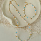 Original Design Freshwater Pearl & Blue Turquoise Tiny Flower Beaded Bracelet