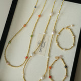 Bohemian Faceted Gold Bead Necklace – Colorful Gemstone or Pearl Style