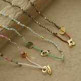Hand‑Strung Micro‑Bead Hammered Slender Bar Pendant Necklace