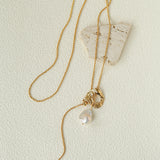 Adjustable Pull Texture Gold Hoop Double Baroque Pearl Y-Lariat Long Necklace