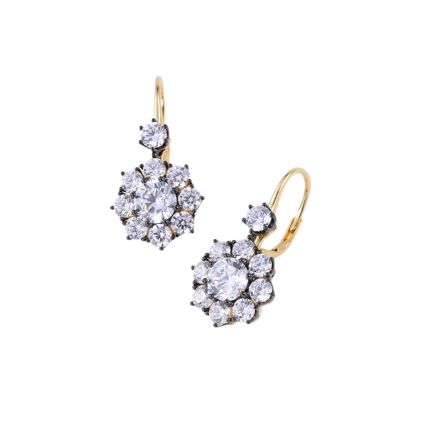 Black-and-Gold Floral Halo Cubic Zirconia Earrings - detail view | Floysun