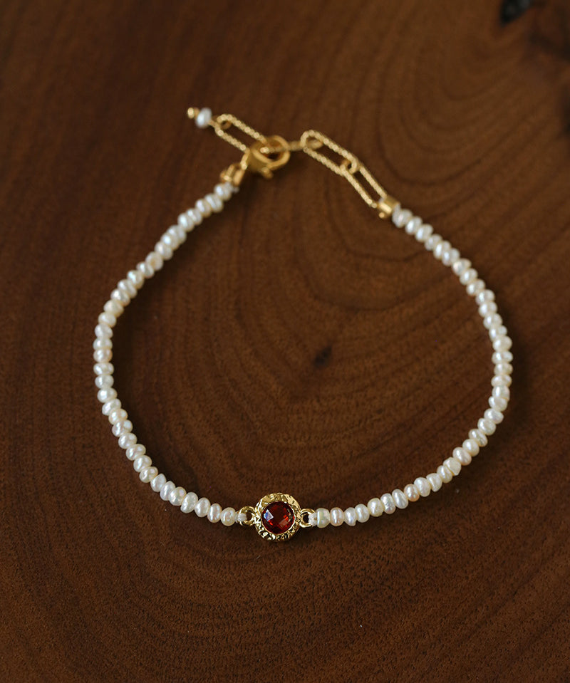Minimal Luxury Vintage Color Zircon Rice Freshwater Pearl Stack Bracelet