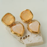 French Vintage Double-Stone Geometric Drop Earrings