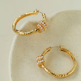 Vintage Hammered Mini Pearl Statement Hoop Earrings