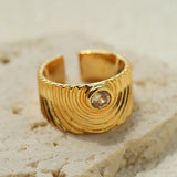 Vintage Concentric Ripple Cubic Zirconia Wide Open Ring