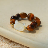 Colorful White Shell Cat‑Head Stretch Beaded Ring