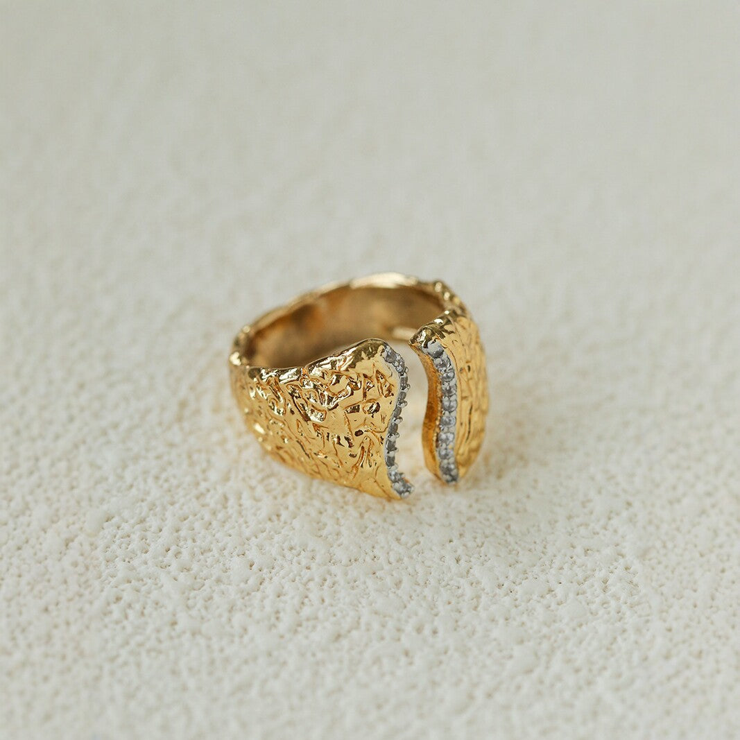 Two-Tone Pavé Cubic Zirconia Open Ring