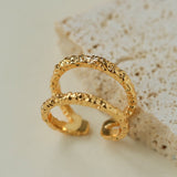 Molten Lava Texture Double-Band Hollow Open Ring