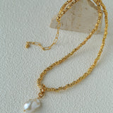Large Baroque Pearl Pendant Lava Texture Gold Necklace