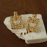 Crinkled Lava Geometric Square Stud Earrings | Textured Statement Jewelry