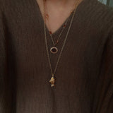 Natural Stone Bead / Plain Metal Chain Gold Fish Pendant Long Necklace