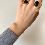 Art Design Rutilated Quartz Black Onyx Open Adjustable Ring