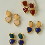 French Vintage Double-Stone Geometric Drop Earrings