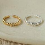 Textured Wrinkle Cubic Zirconia Open Ring