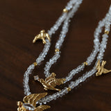 Double Layer Clear Crystal Peace Dove Pendant Necklace