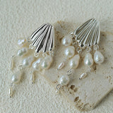Vintage Sculptural Shell Freshwater Pearl Tassel Earrings