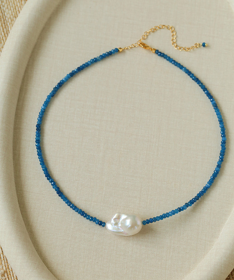 Colorful Optimized Natural Stone & Baroque Pearl Handmade Beaded Necklace