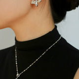 French Luxury Brushed 925 Silver Butterfly Stud Earrings