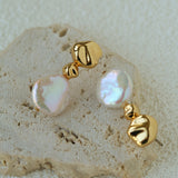 Artistic Irregular Sculpt Metal Baroque Pearl Dangle Earrings