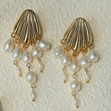 Vintage Sculptural Shell Freshwater Pearl Tassel Earrings