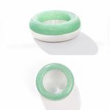 Green Aventurine Brushed Silver Band Ring | Artisan Matte Statement Ring