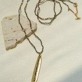 Hand‑Strung Micro‑Bead Hammered Bar Pendant Long Necklace