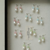 Macaron Three-Tone Crystal Freshwater Pearl Drop Earrings
