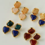 French Vintage Double-Stone Geometric Drop Earrings