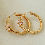 Vintage Hammered Mini Pearl Statement Hoop Earrings