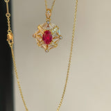 Luxury Eight-Pointed Star Synthetic Ruby Halo Pendant Necklace