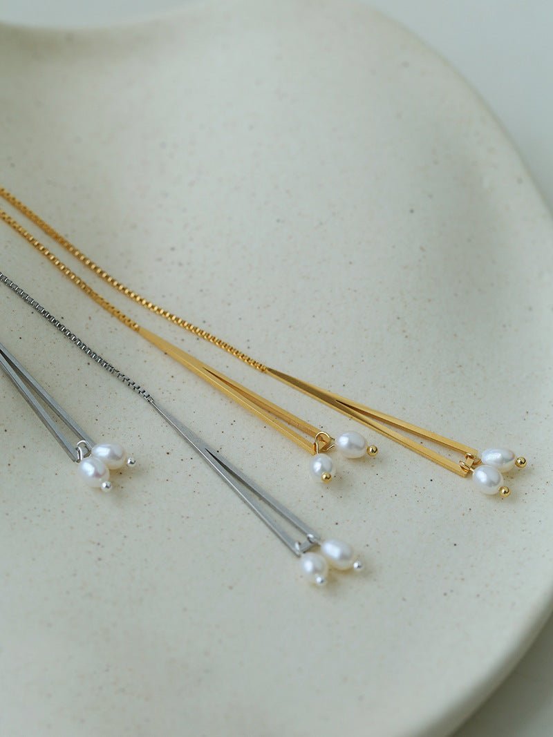 Adjustable Pull-Tab Freshwater Pearl Y-Shape Snake Chain Necklace - floysun