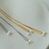 Adjustable Pull-Tab Freshwater Pearl Y-Shape Snake Chain Necklace - floysun