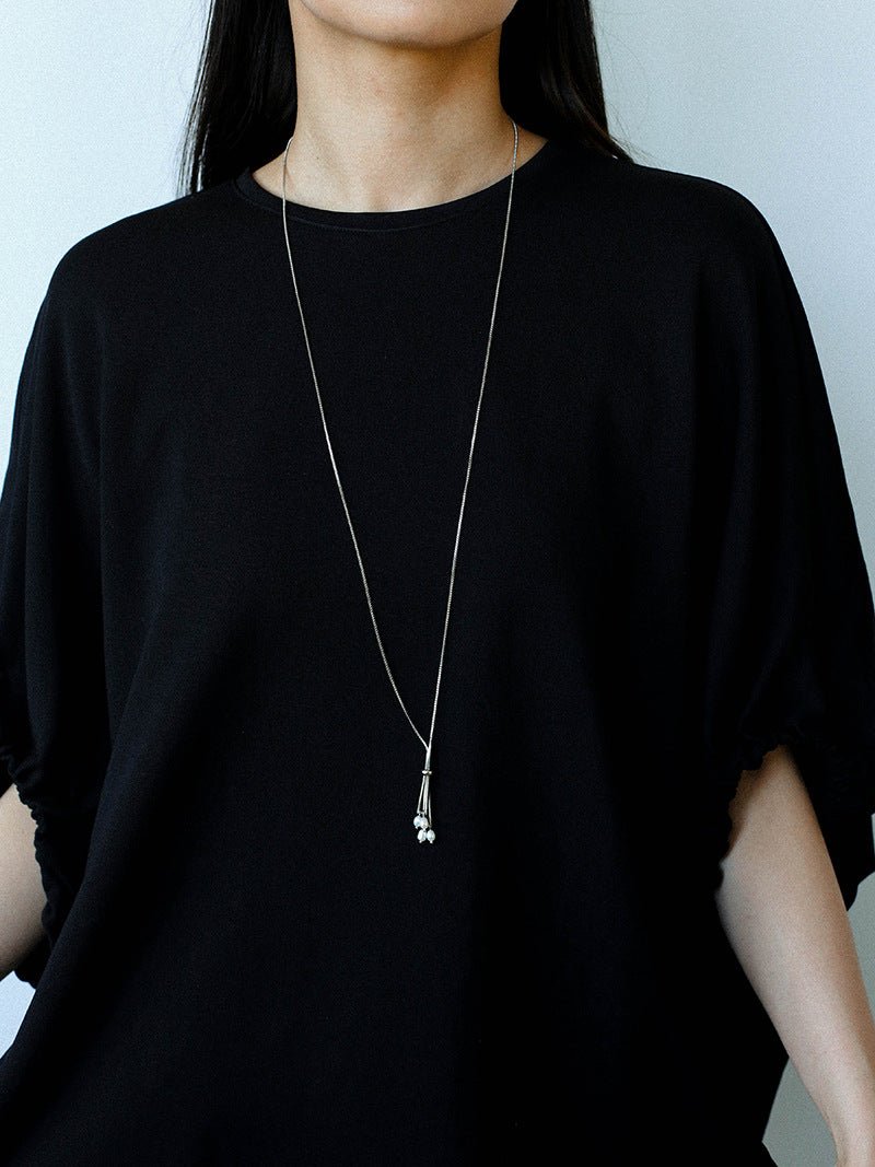 Adjustable Pull-Tab Freshwater Pearl Y-Shape Snake Chain Necklace - floysun
