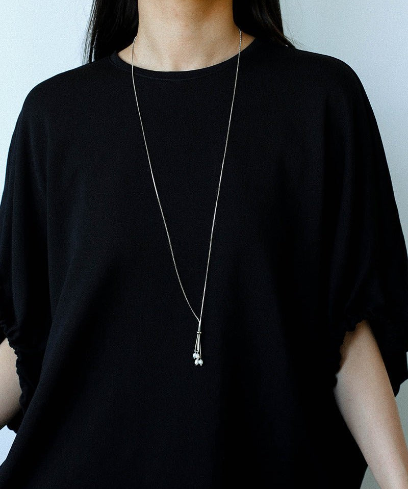 Adjustable Pull-Tab Freshwater Pearl Y-Shape Snake Chain Necklace - floysun