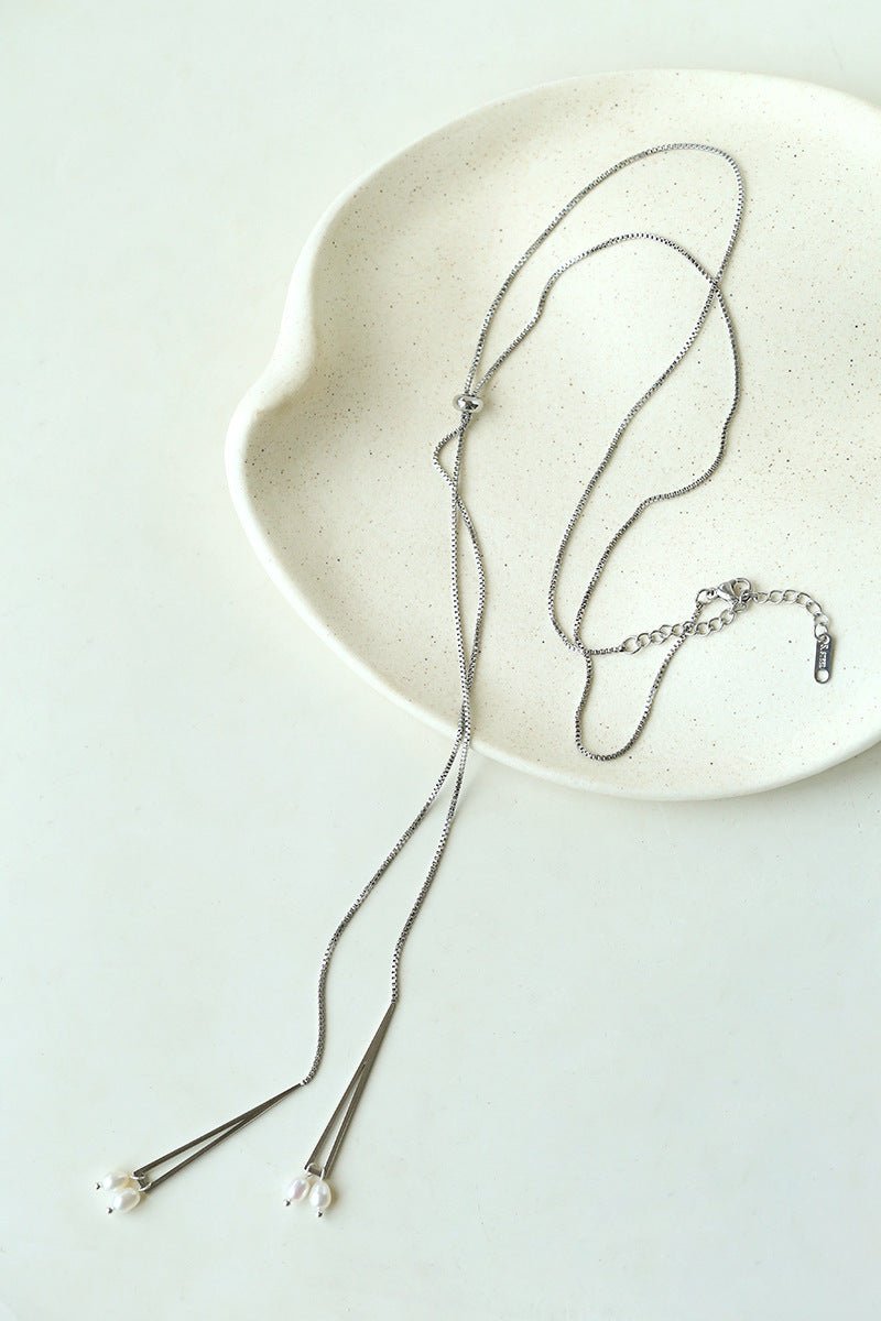 Adjustable Pull-Tab Freshwater Pearl Y-Shape Snake Chain Necklace - floysun