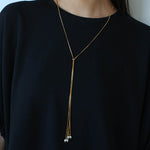 Adjustable Pull-Tab Freshwater Pearl Y-Shape Snake Chain Necklace - floysun