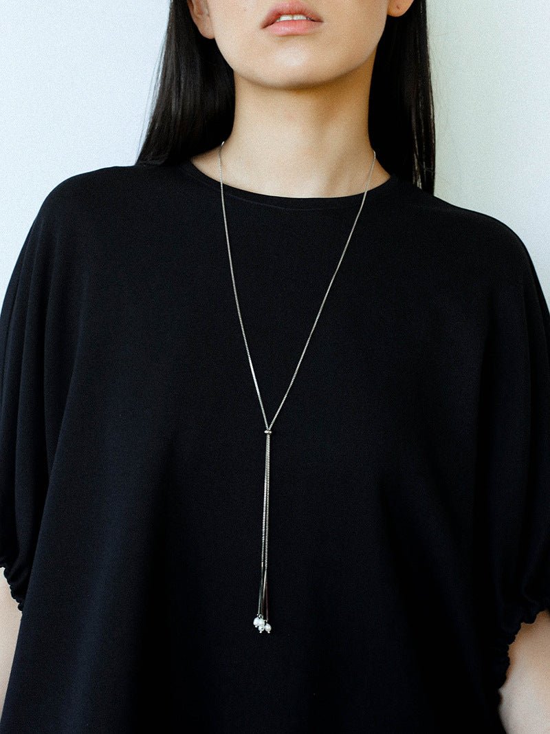 Adjustable Pull-Tab Freshwater Pearl Y-Shape Snake Chain Necklace - floysun