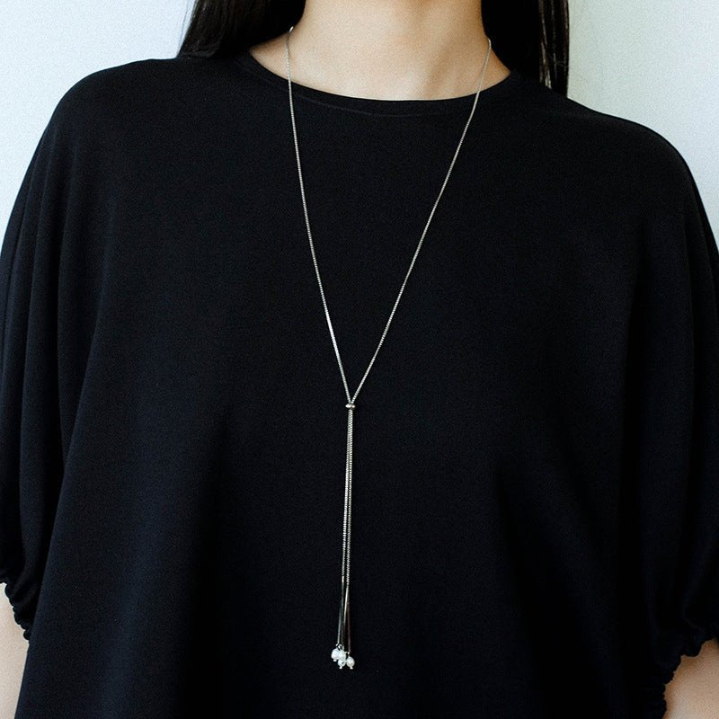 Adjustable Pull-Tab Freshwater Pearl Y-Shape Snake Chain Necklace - floysun