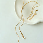 Adjustable Pull-Tab Freshwater Pearl Y-Shape Snake Chain Necklace - floysun