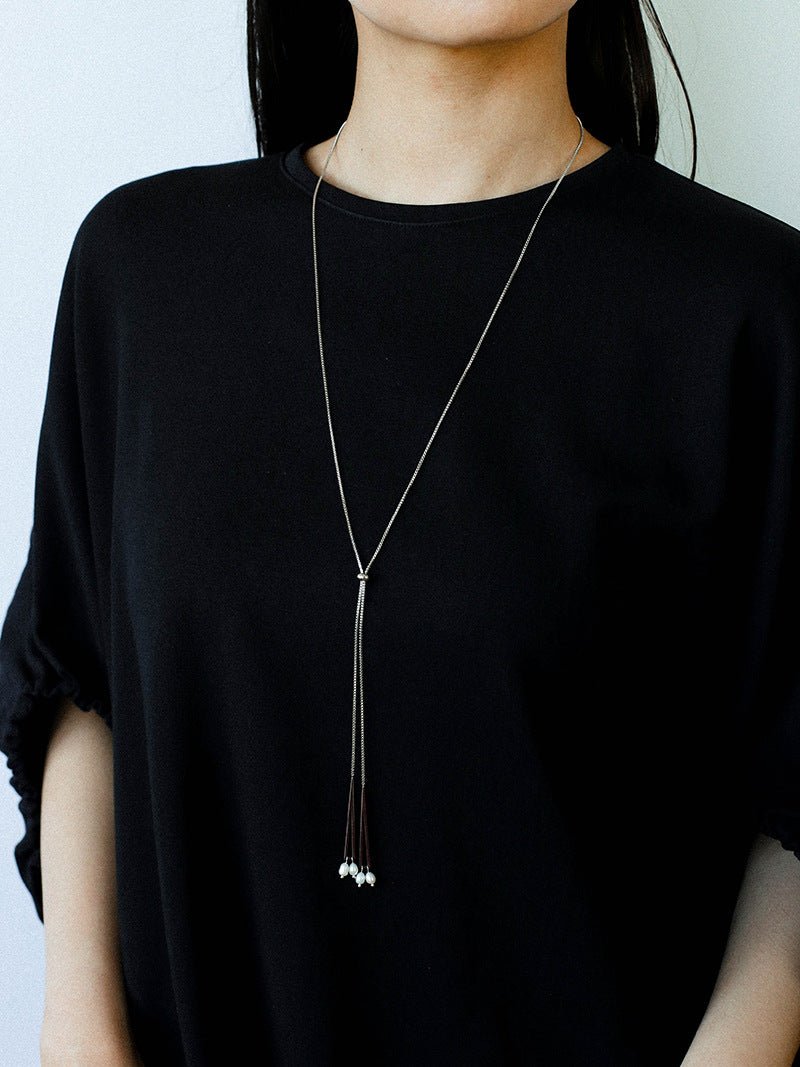 Adjustable Pull-Tab Freshwater Pearl Y-Shape Snake Chain Necklace - floysun