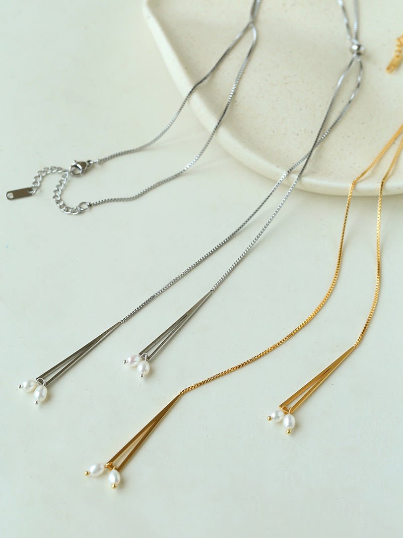 Adjustable Pull-Tab Freshwater Pearl Y-Shape Snake Chain Necklace - floysun