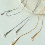 Adjustable Pull-Tab Freshwater Pearl Y-Shape Snake Chain Necklace - floysun