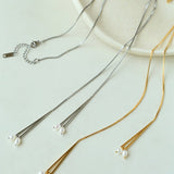 Adjustable Pull-Tab Freshwater Pearl Y-Shape Snake Chain Necklace - floysun