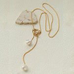 Adjustable Pull Texture Gold Hoop Double Baroque Pearl Y-Lariat Long Necklace - floysun