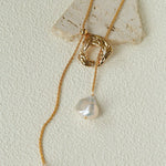 Adjustable Pull Texture Gold Hoop Double Baroque Pearl Y-Lariat Long Necklace - floysun