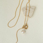 Adjustable Pull Texture Gold Hoop Double Baroque Pearl Y-Lariat Long Necklace - floysun