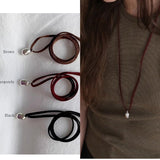 Adjustable Suede Cord Long Oval Pendant Necklace 925 Sterling Silver - floysun