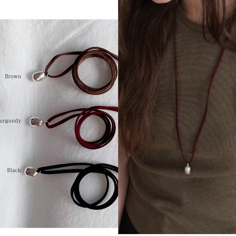 Adjustable Suede Cord Long Oval Pendant Necklace 925 Sterling Silver - floysun