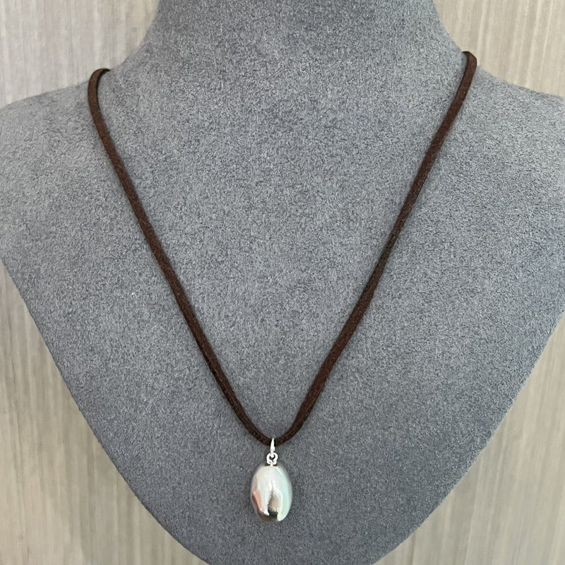 Adjustable Suede Cord Long Oval Pendant Necklace 925 Sterling Silver - floysun