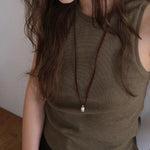 Adjustable Suede Cord Long Oval Pendant Necklace 925 Sterling Silver - floysun
